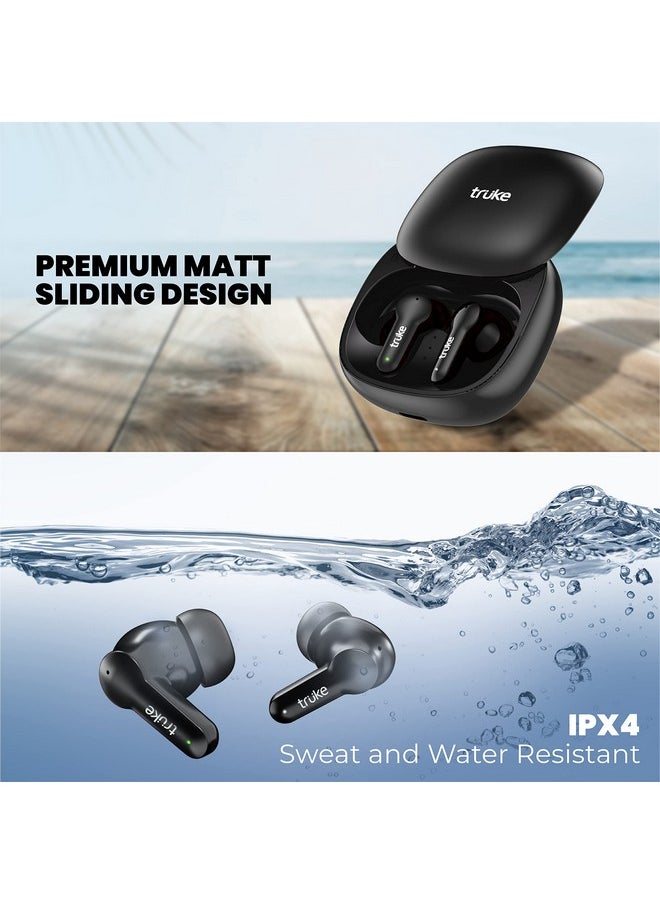 truke Buds S2 Lite True Wireless Made in India Earbuds with MEMS Quad-Mic ENC, 48H Playtime, 10mm Real Titanium Speaker, Gaming Mode, Type-C Fast Charge, AAC Codec, BT 5.1, IPX4 (Black)