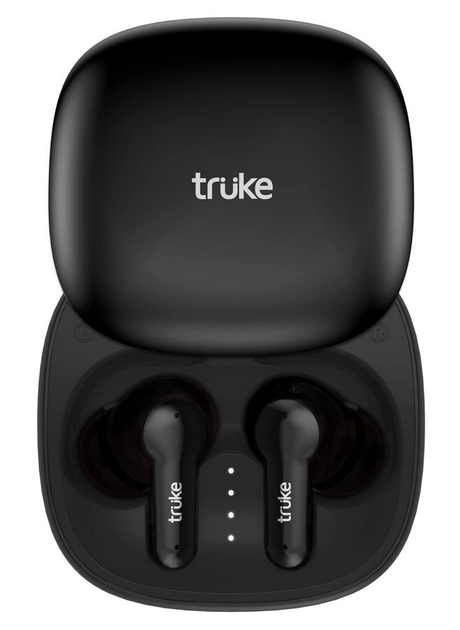 truke Buds S2 Lite True Wireless Made in India Earbuds with MEMS Quad-Mic ENC, 48H Playtime, 10mm Real Titanium Speaker, Gaming Mode, Type-C Fast Charge, AAC Codec, BT 5.1, IPX4 (Black)