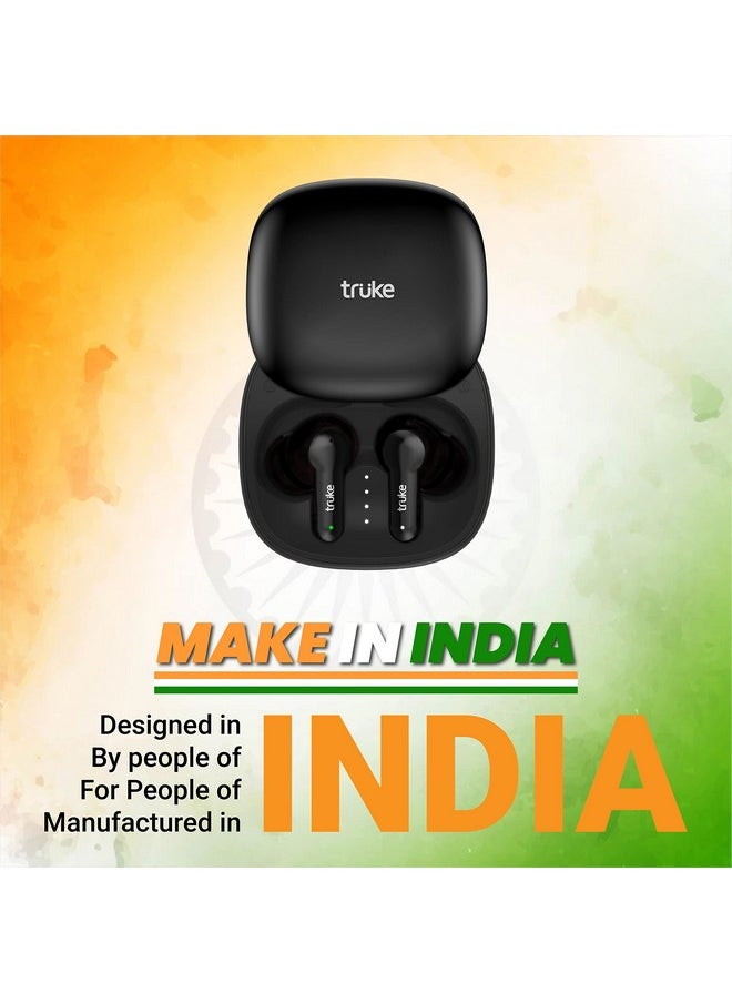 truke Buds S2 Lite True Wireless Made in India Earbuds with MEMS Quad-Mic ENC, 48H Playtime, 10mm Real Titanium Speaker, Gaming Mode, Type-C Fast Charge, AAC Codec, BT 5.1, IPX4 (Black)