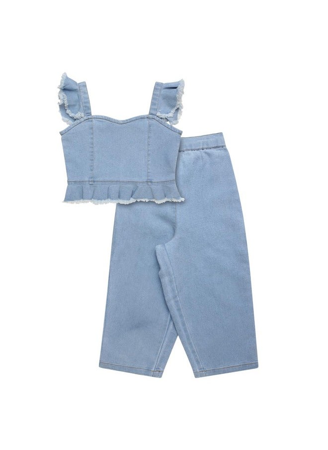 superminis Girls Denim Top And Trouser Co-Ords Set Dress (6-7 Years, Blue)