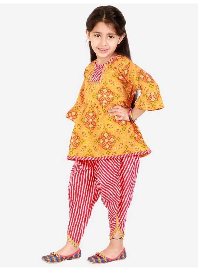 superminis Cotton Baby Girls Peplum Kurti With Dhoti Style Salwar Ethnic Dress (Orange, 12-18 Months)