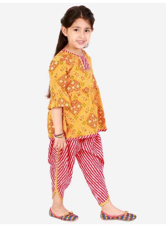 superminis Cotton Baby Girls Peplum Kurti With Dhoti Style Salwar Ethnic Dress (Orange, 12-18 Months)