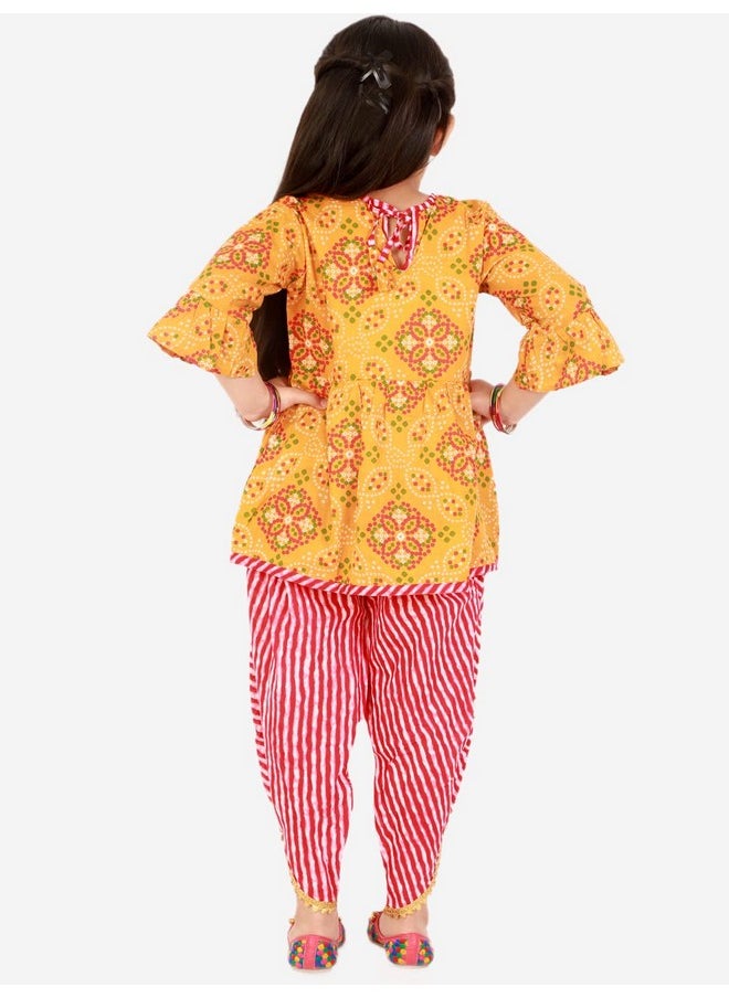 superminis Cotton Baby Girls Peplum Kurti With Dhoti Style Salwar Ethnic Dress (Orange, 12-18 Months)