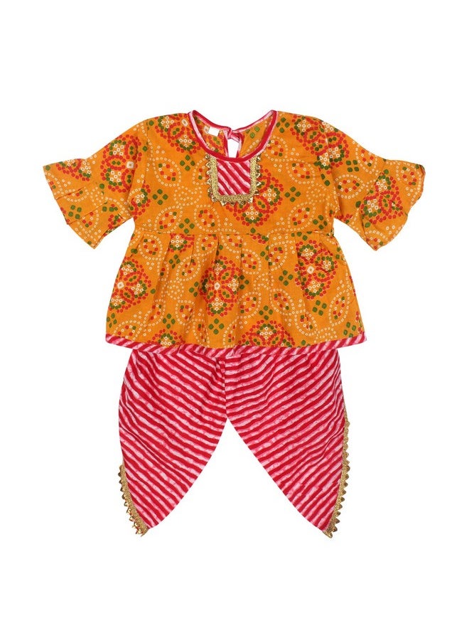 superminis Cotton Baby Girls Peplum Kurti With Dhoti Style Salwar Ethnic Dress (Orange, 12-18 Months)