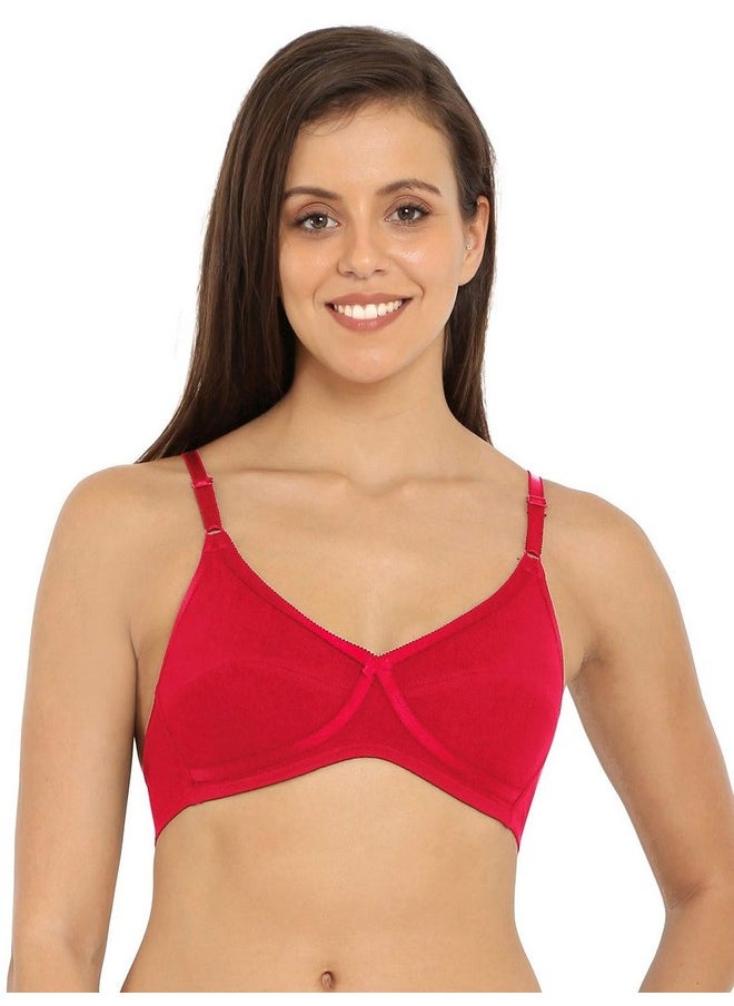 Jockey 1242 Women's Wirefree Non Padded Super Combed Cotton Elastane Stretch Medium Coverage Cross Over Everyday Bra with Adjustable Straps_Red Love_40B