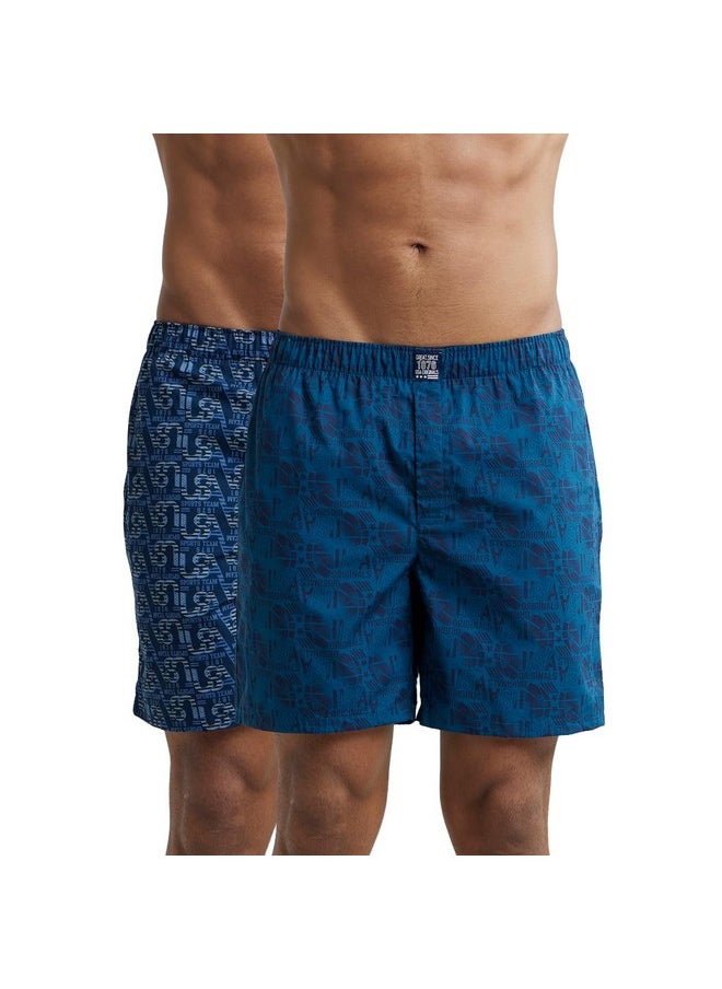 Jockey Men's Super Combed Mercerized Cotton Woven Printed Boxer Shorts with Side Pockets | Pack of 2 Colors & Prints May Vary |_Style_US57_Navy Seaport Teal_XL