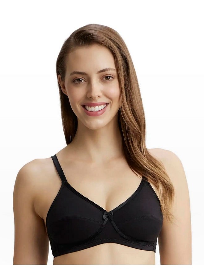 Jockey 1242 Women's Wirefree Non Padded Super Combed Cotton Elastane Stretch Medium Coverage Cross Over Everyday Bra with Adjustable Straps_Black_32B