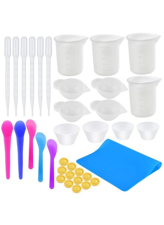 ELEPHANTBOAT® Silicone Mould Resin Measuring Cups Kit with Mixing Bowl,Stir Sticks,Spoons,Droppers,Finger Cots,Coloring Cups for DIY Resin Craft Jewelry Making 36 pcs