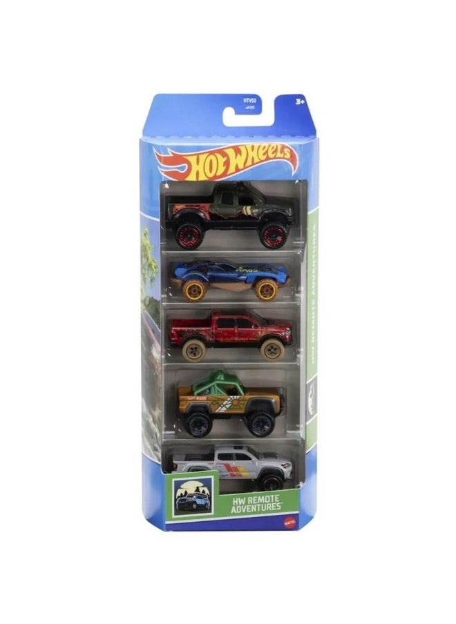 Hot Wheels Car 2024 HW Remote Adventures Pack of 5 (10 Toyota Tundra, Dune A Soar, 2020 Ram 1500 Rebel, Custom Ford Bronco, 20 Toyota Tacoma) Multi - Color