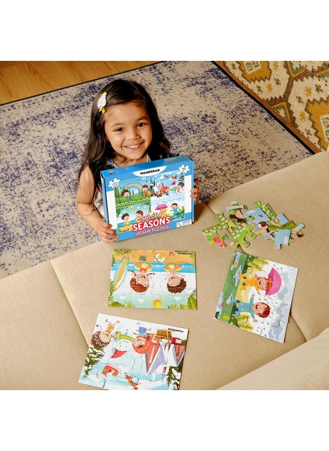 WONDRBOX Seasons Jigsaw Puzzles for Kids | Educational Toy for The Kids Age 3 and Above| Boost Memory Skills | 12 Pieces Jigsaw Puzzles for Kids (Seasons,Set of 4 Puzzles in Box)