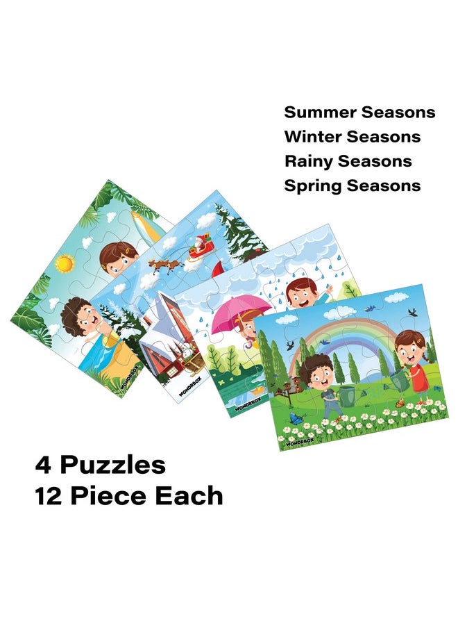 WONDRBOX Seasons Jigsaw Puzzles for Kids | Educational Toy for The Kids Age 3 and Above| Boost Memory Skills | 12 Pieces Jigsaw Puzzles for Kids (Seasons,Set of 4 Puzzles in Box)