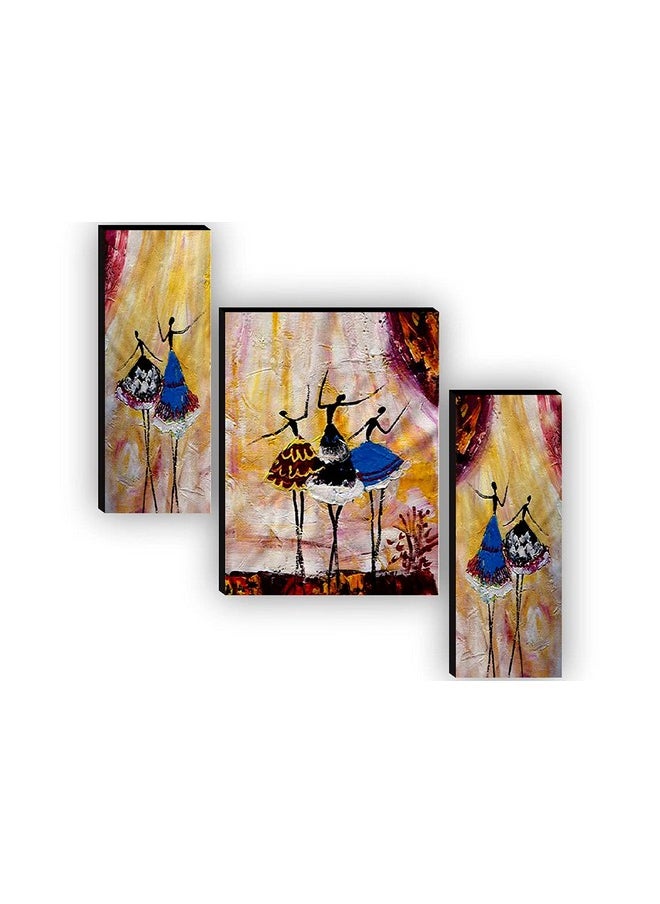 SAF paintings Set of 3 Dancing African Ladies Modern Art UV Textured Paintings for living room with frame 12 Inch X 18 Inch SAF-JMS6517