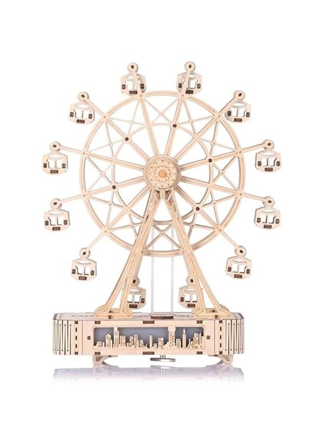 Ultimate 3D Wooden Puzzle Set: Mechanical Music Ferris Wheels, Lantern, Owl Clock, and Secret Password Box - DIY Craft Kits for Enthusiasts (Ferris Wheel-A)