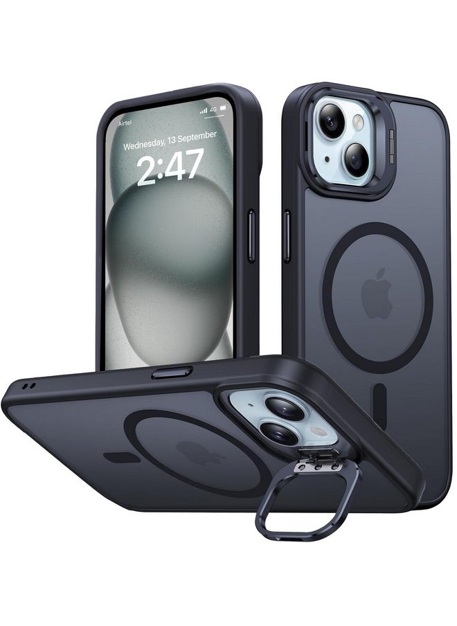 EGOTUDE Stand Case for iPhone 15 & iPhone 14 | Translucent Frosted Back Cover Compatible with Mag