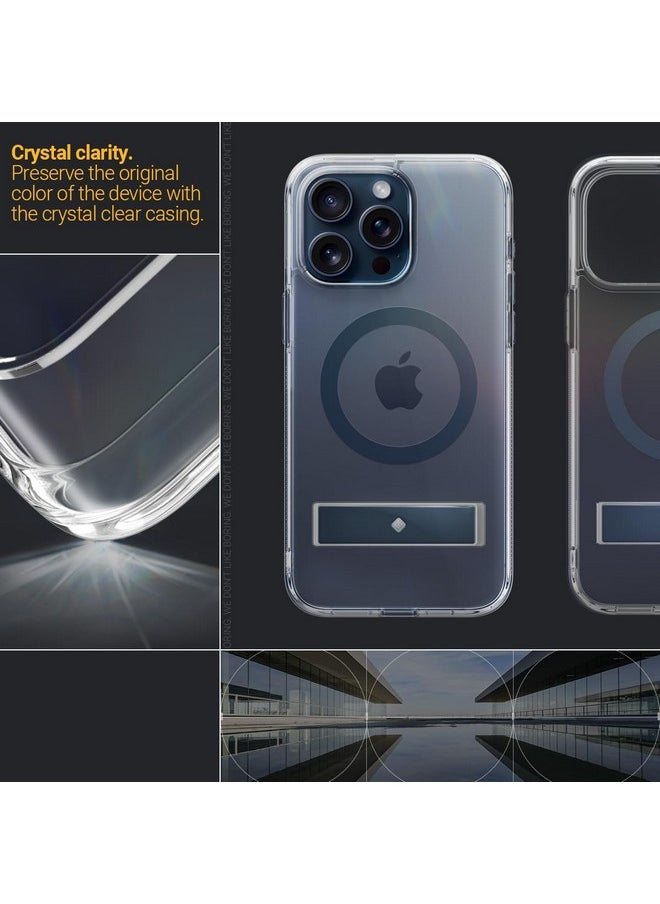 CASEOLOGY by Spigen Capella Mag Kickstand Back Cover Case Compatible with iPhone 15 Pro Max Case (TPU and Polycarbonate | Clear Titan Blue)