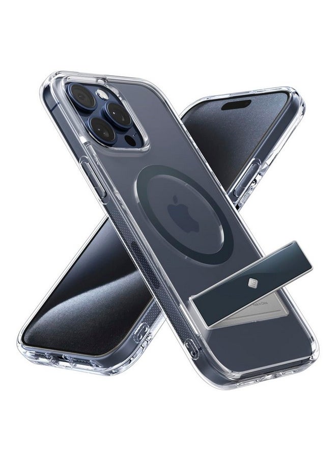 CASEOLOGY by Spigen Capella Mag Kickstand Back Cover Case Compatible with iPhone 15 Pro Max Case (TPU and Polycarbonate | Clear Titan Blue)
