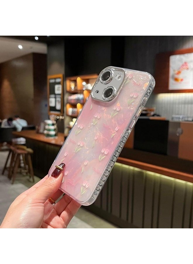 mobistyle Designed for iPhone 14 | Camera Lens Protection |Tulip Flower Pattern Print Design TPU+PC for Women Teen Girls Phone Back Cover Case (Tulip Pink)