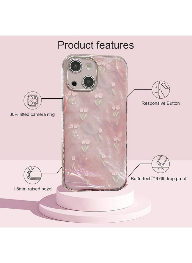 mobistyle Designed for iPhone 14 | Camera Lens Protection |Tulip Flower Pattern Print Design TPU+PC for Women Teen Girls Phone Back Cover Case (Tulip Pink)