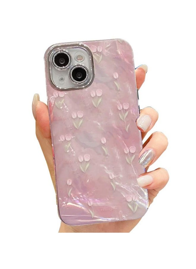 mobistyle Designed for iPhone 14 | Camera Lens Protection |Tulip Flower Pattern Print Design TPU+PC for Women Teen Girls Phone Back Cover Case (Tulip Pink)