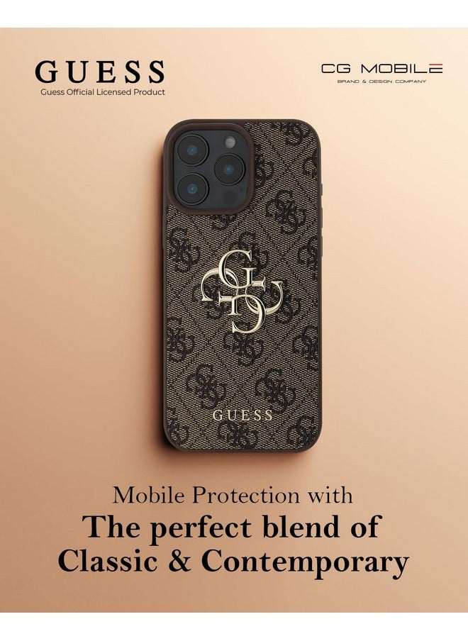 CG MOBILE Guess iPhone 16 Pro Max Case [Official Licensed] PU Leather Case with 4G Big Metal Logo | Shock Absorption Protective Case/Cover Designed for iPhone 16 Pro Max (6.9-Inch) 2024 - Brown