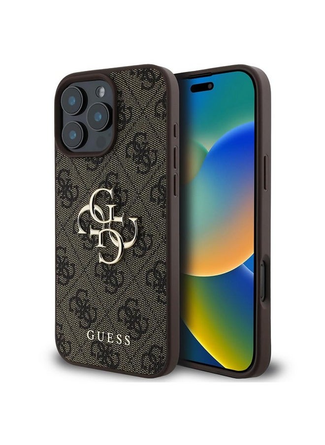 CG MOBILE Guess iPhone 16 Pro Max Case [Official Licensed] PU Leather Case with 4G Big Metal Logo | Shock Absorption Protective Case/Cover Designed for iPhone 16 Pro Max (6.9-Inch) 2024 - Brown