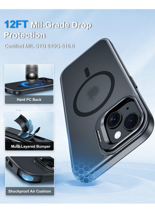 EGOTUDE Magnet Stand Case for iPhone 15 Plus & iPhone 14 Plus | Translucent Frosted Back Cover Compatible with Mag-Safe