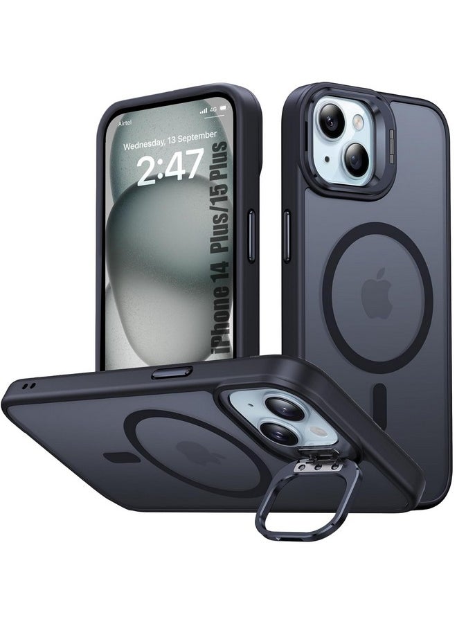 EGOTUDE Magnet Stand Case for iPhone 15 Plus & iPhone 14 Plus | Translucent Frosted Back Cover Compatible with Mag-Safe