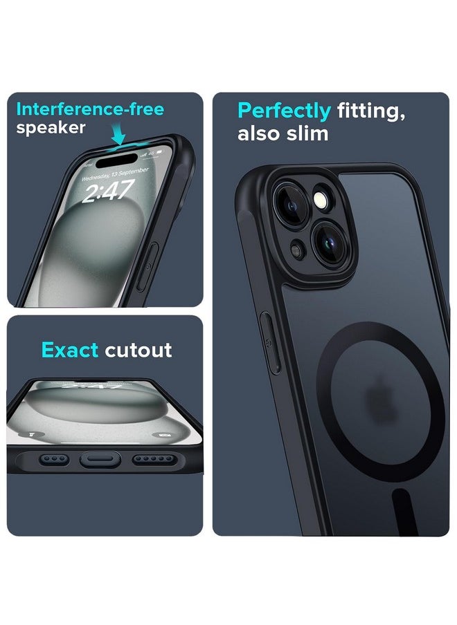 EGOTUDE Designed for iPhone 15 Case | Strong Magnet Camera Protection Translucent Matte Hard Back Cover Compatible with Mag-Safe (TPU+Polycarbonate | Frost Black)