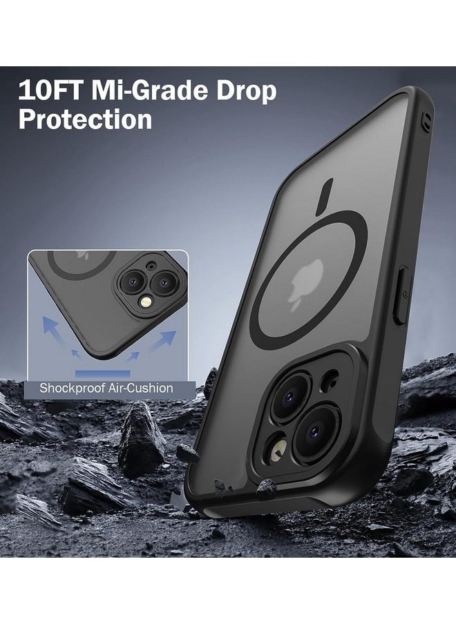 EGOTUDE Designed for iPhone 15 Case | Strong Magnet Camera Protection Translucent Matte Hard Back Cover Compatible with Mag-Safe (TPU+Polycarbonate | Frost Black)