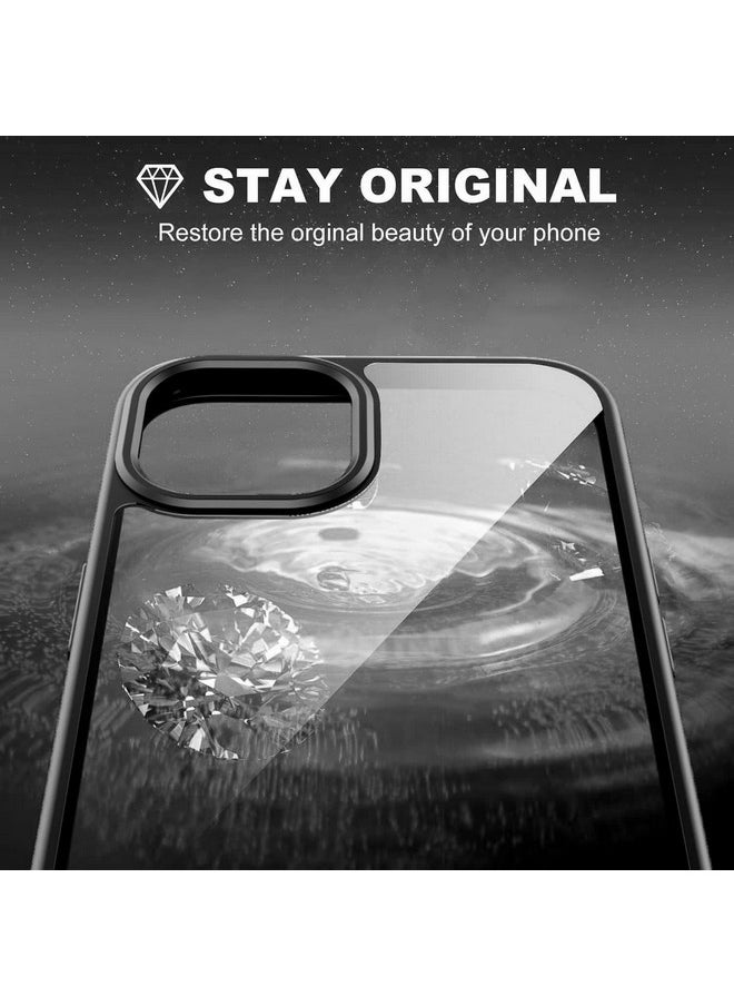 EGOTUDE Compatible with iPhone 15 | Classic Hybrid Transparent Anti-Yellowing Hard Back Cover Case (TPU+Polycarbonate) (Black)