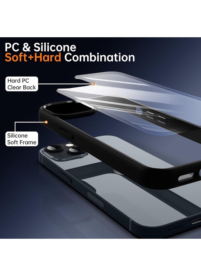 EGOTUDE Compatible with iPhone 15 | Classic Hybrid Transparent Anti-Yellowing Hard Back Cover Case (TPU+Polycarbonate) (Black)