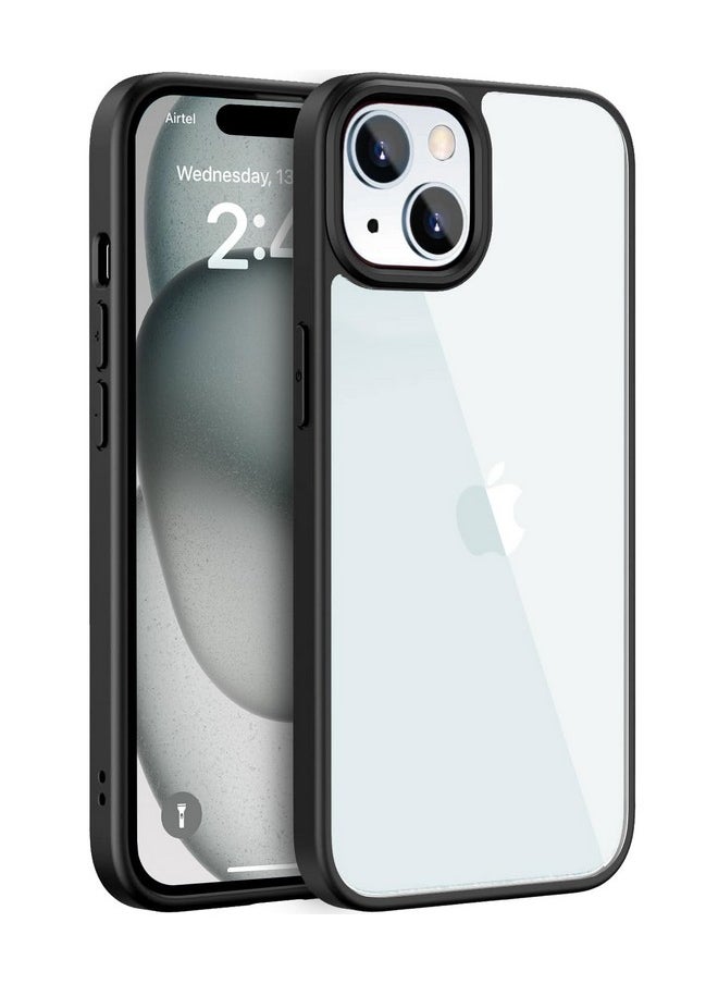 EGOTUDE Compatible with iPhone 15 | Classic Hybrid Transparent Anti-Yellowing Hard Back Cover Case (TPU+Polycarbonate) (Black)