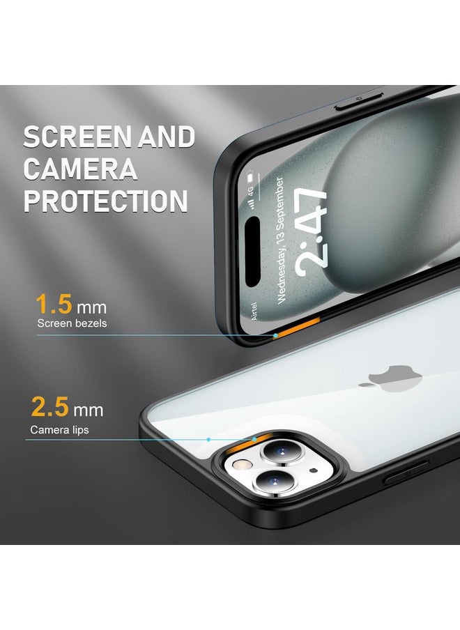 EGOTUDE Compatible with iPhone 15 | Classic Hybrid Transparent Anti-Yellowing Hard Back Cover Case (TPU+Polycarbonate) (Black)