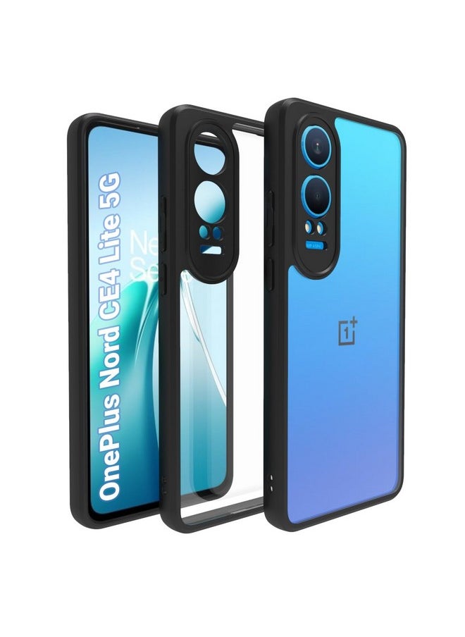 RIGGEAR Shockproof Sleek Hybrid Armor Back Cover Case Compatible with OnePlus Nord CE 4 Lite 5G (Clear PC + Black TPU Bumper)