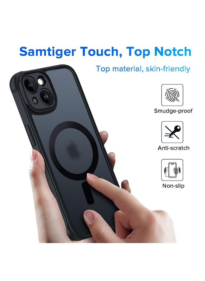 EGOTUDE for iPhone 15 Plus Case | Strong Magnet Camera Protection Translucent Matte Hard Back Cover Compatible with Mag (TPU+Polycarbonate | Frost Black)
