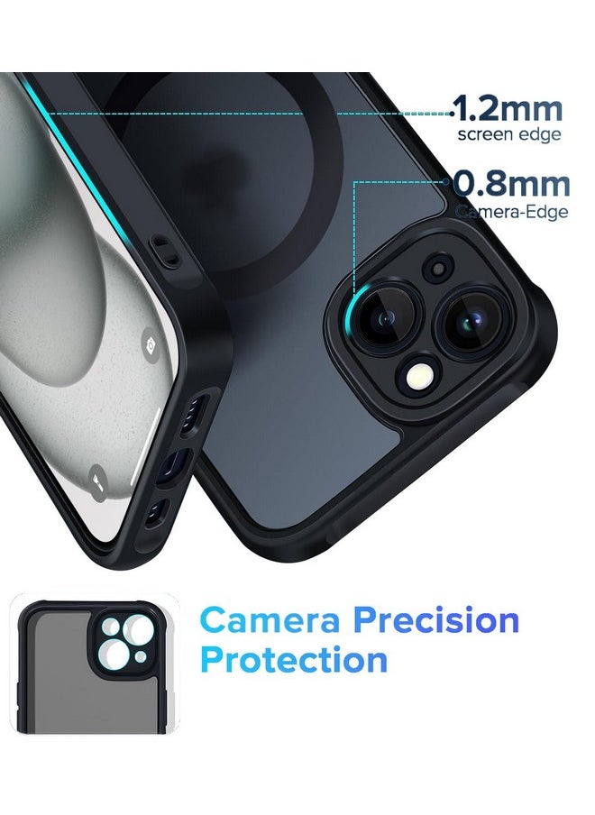 EGOTUDE for iPhone 15 Plus Case | Strong Magnet Camera Protection Translucent Matte Hard Back Cover Compatible with Mag (TPU+Polycarbonate | Frost Black)