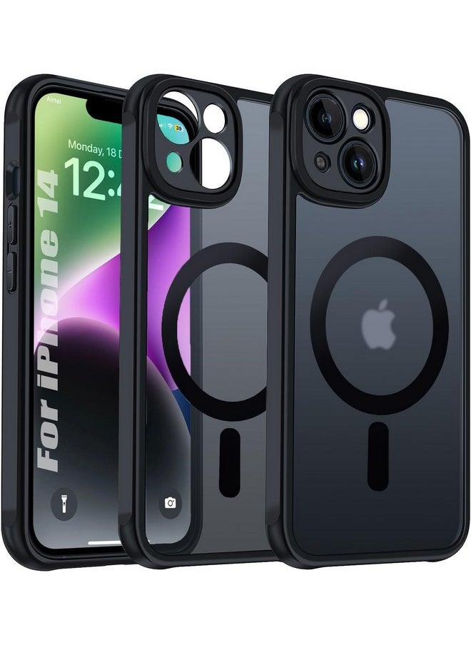 EGOTUDE Designed for iPhone 14| Strong Magnet Camera Protection Translucent Matte Hard Back Cover Compatible with Mag-Safe (TPU+Polycarbonate | Frost Black)
