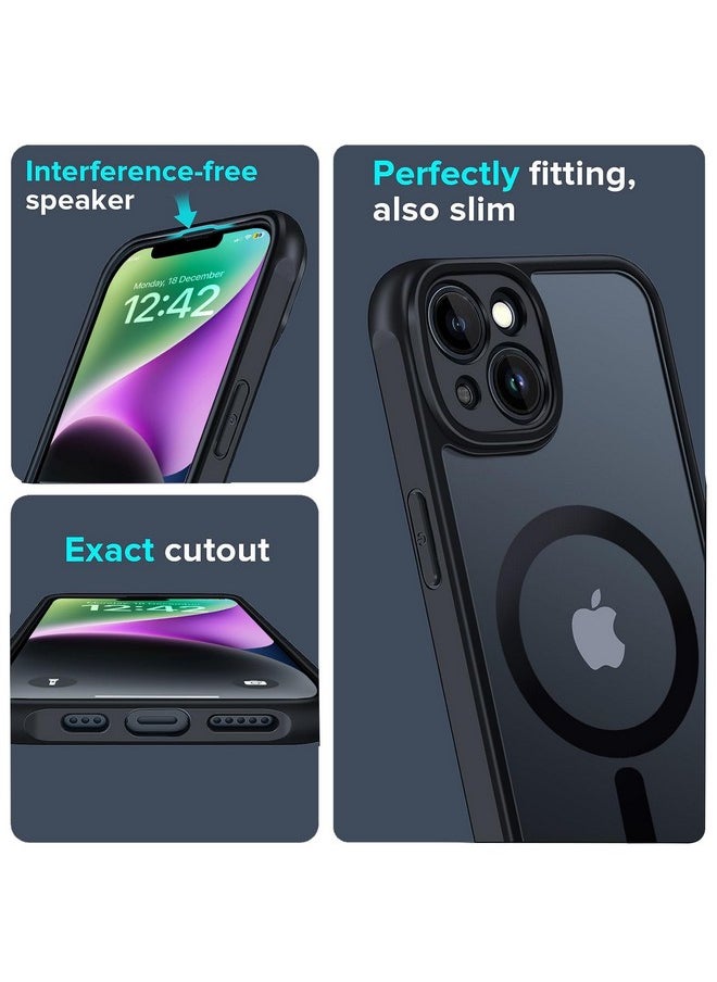 EGOTUDE Designed for iPhone 14| Strong Magnet Camera Protection Translucent Matte Hard Back Cover Compatible with Mag-Safe (TPU+Polycarbonate | Frost Black)