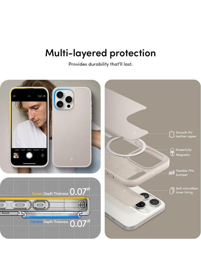 CYRILL Spigen Kajuk Mag Compatible with iPhone 15 Pro Max Case (2023) [PC, TPU, PU Leather | Cream]