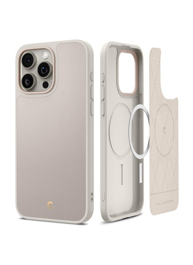 CYRILL Spigen Kajuk Mag Compatible with iPhone 15 Pro Max Case (2023) [PC, TPU, PU Leather | Cream]