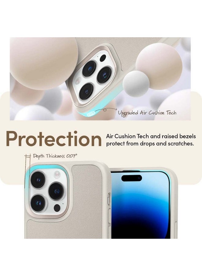 CYRILL Spigen Kajuk Mag Back Cover Case Compatible with iPhone 14 Pro Max (2022) (TPU + PC + Faux Leather) - Cream