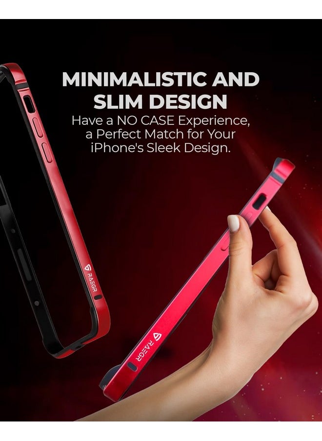 RAEGR iPhone 15 Case | Anodized Aluminum Bumper | Mag-Safe Compatible | Edge Armor Protective Minimal Case Designed for iPhone 15 (6.1-Inch) 2023 - Red RG10481