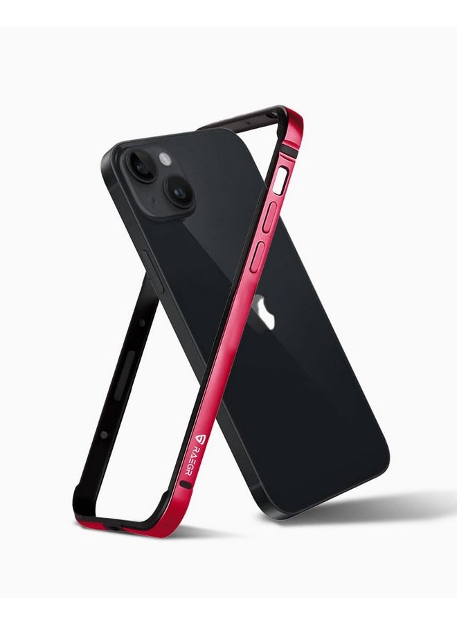 RAEGR iPhone 15 Case | Anodized Aluminum Bumper | Mag-Safe Compatible | Edge Armor Protective Minimal Case Designed for iPhone 15 (6.1-Inch) 2023 - Red RG10481