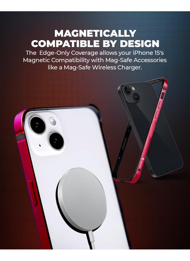 RAEGR iPhone 15 Case | Anodized Aluminum Bumper | Mag-Safe Compatible | Edge Armor Protective Minimal Case Designed for iPhone 15 (6.1-Inch) 2023 - Red RG10481