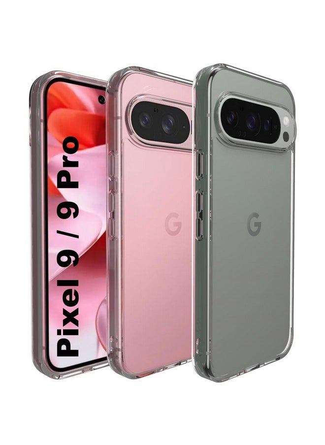 RIGGEAR Shockproof Clear Hybrid Armor Back Cover Case Compatible with Google Pixel 9 / Pixel 9 Pro (Clear PC + Clear TPU Bumper)