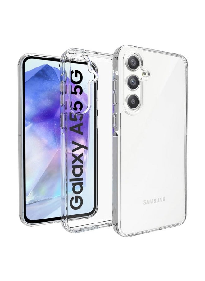 RIGGEAR Shockproof Clear Hybrid Armor Back Cover Case Compatible with Samsung Galaxy A55 5G (Clear PC + Clear TPU Bumper)