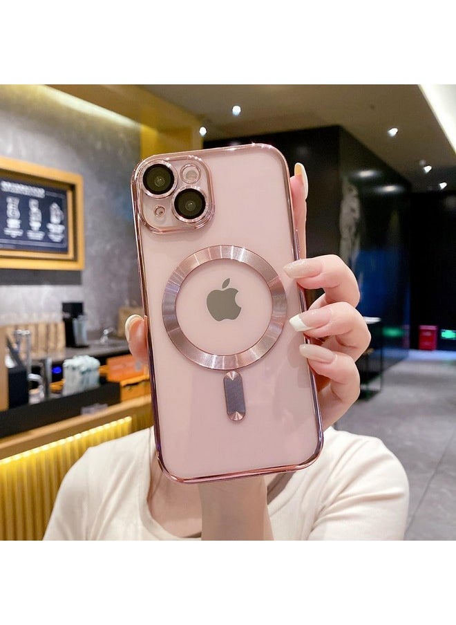 mobistyle TPU Designed for iPhone 15 Luxury Electroplating Case [Magnetic MagSafe] [Integrated Lens Protection] Back Cover Case for iPhone 15 (Pink)