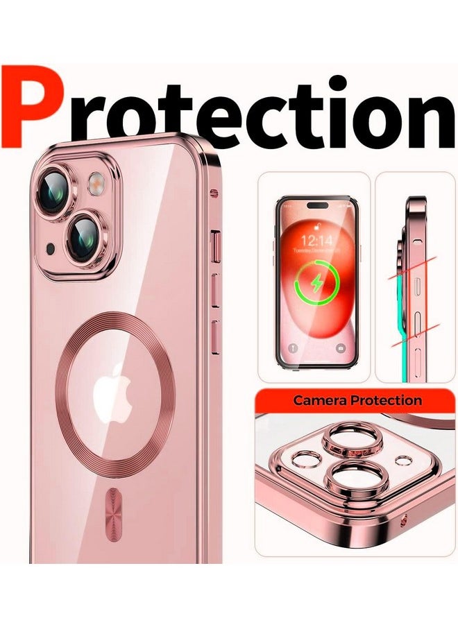 mobistyle TPU Designed for iPhone 15 Luxury Electroplating Case [Magnetic MagSafe] [Integrated Lens Protection] Back Cover Case for iPhone 15 (Pink)
