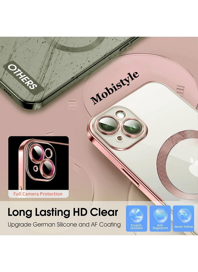 mobistyle TPU Designed for iPhone 15 Luxury Electroplating Case [Magnetic MagSafe] [Integrated Lens Protection] Back Cover Case for iPhone 15 (Pink)