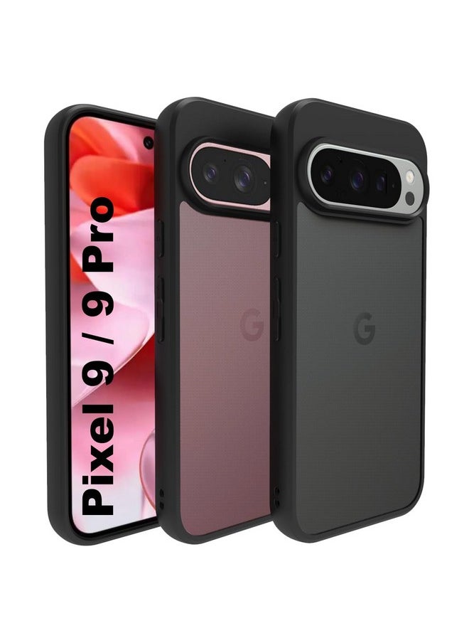 RIGGEAR Shockproof Sleek Hybrid Armor Back Cover Case Compatible with Google Pixel 9 / Pixel 9 Pro (Smoke Black Matte PC + Black TPU Bumper)